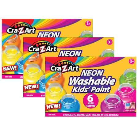 Cra-Z-Art Washable Neon Paint, 6 Colors Per Set, 3PK 106466